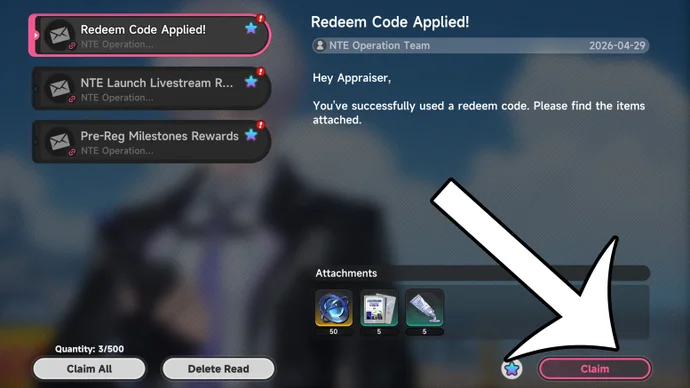 Messaggio di codice applicato in Neverness to Everness