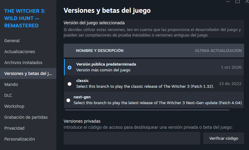 Cambiare Versione Steam
